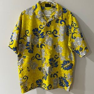 ODO vintage Hawaiian yellow silver tropical shirt Large